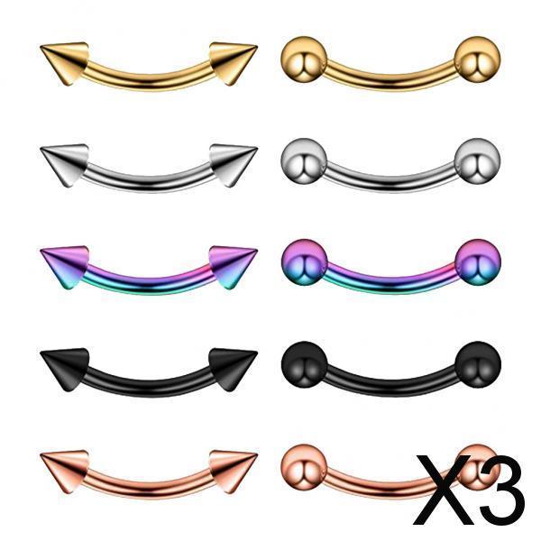 3x10Pcs 16G Stainless Steel Eyebrow Ear Lip Navel Ring Piercing Jewelry 6mm