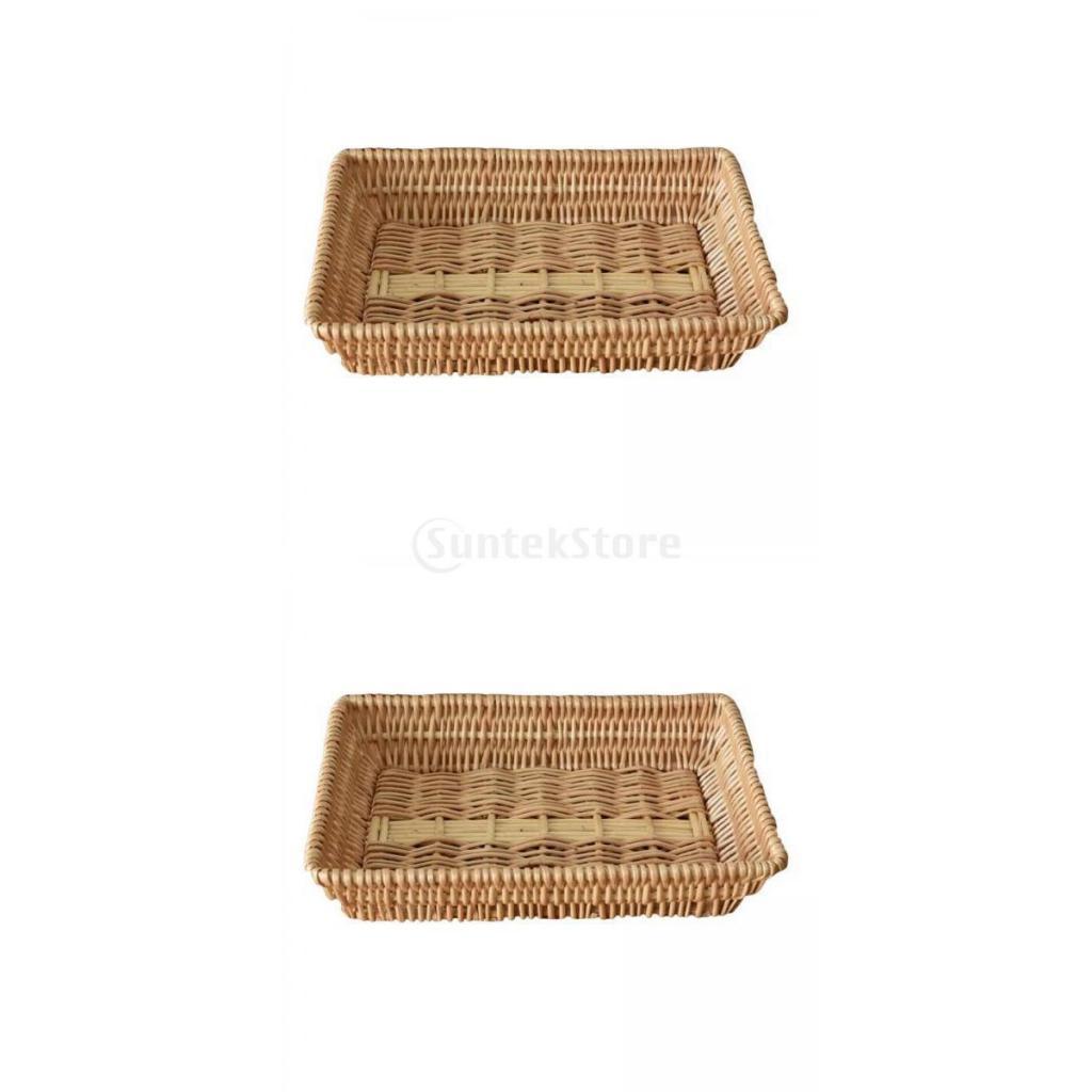 2x Wicker Baskets Food Snacks Container for Kitchen Dining Restaurant 