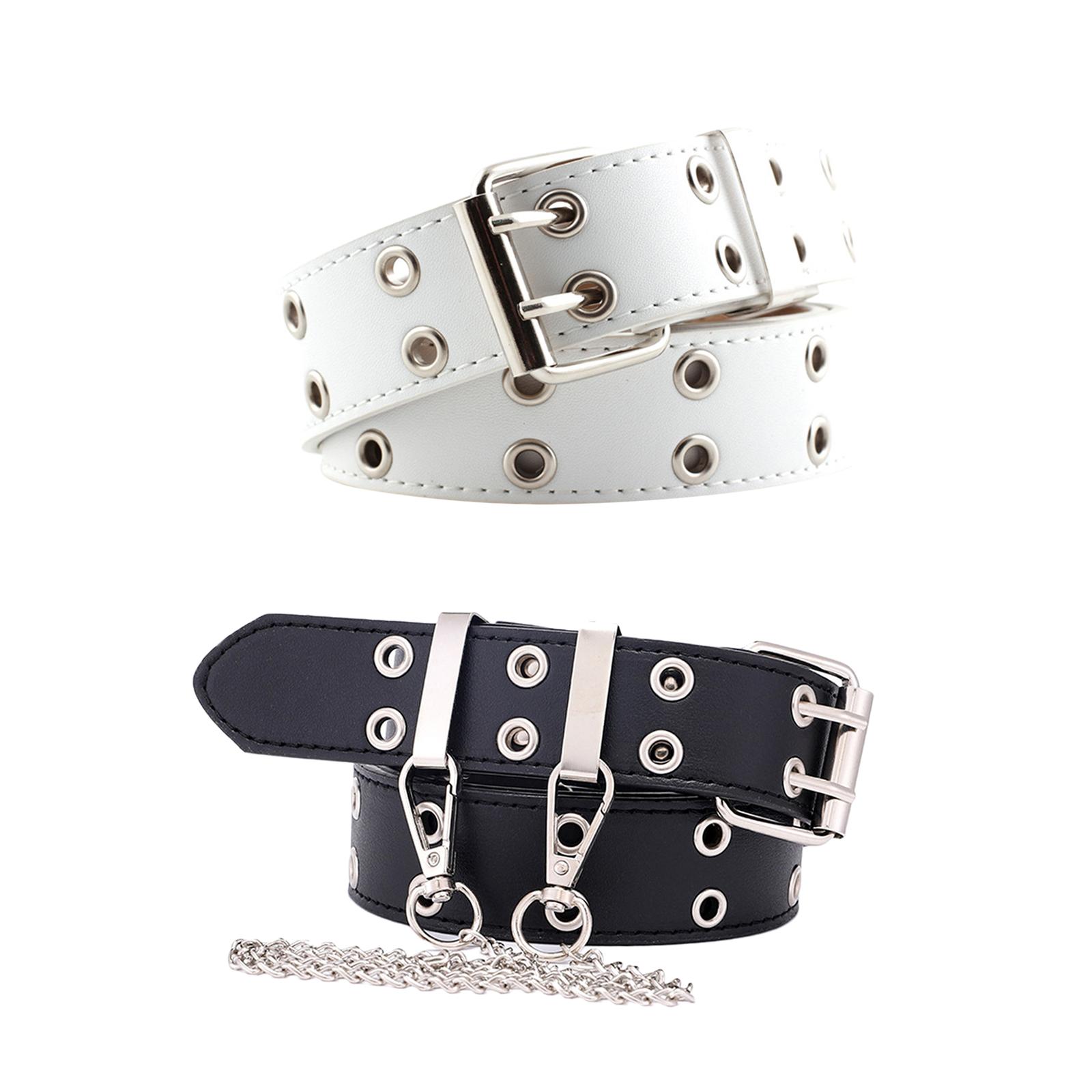 2x Women Punk Belt Double Grommet Leather Jeans Waist Straps