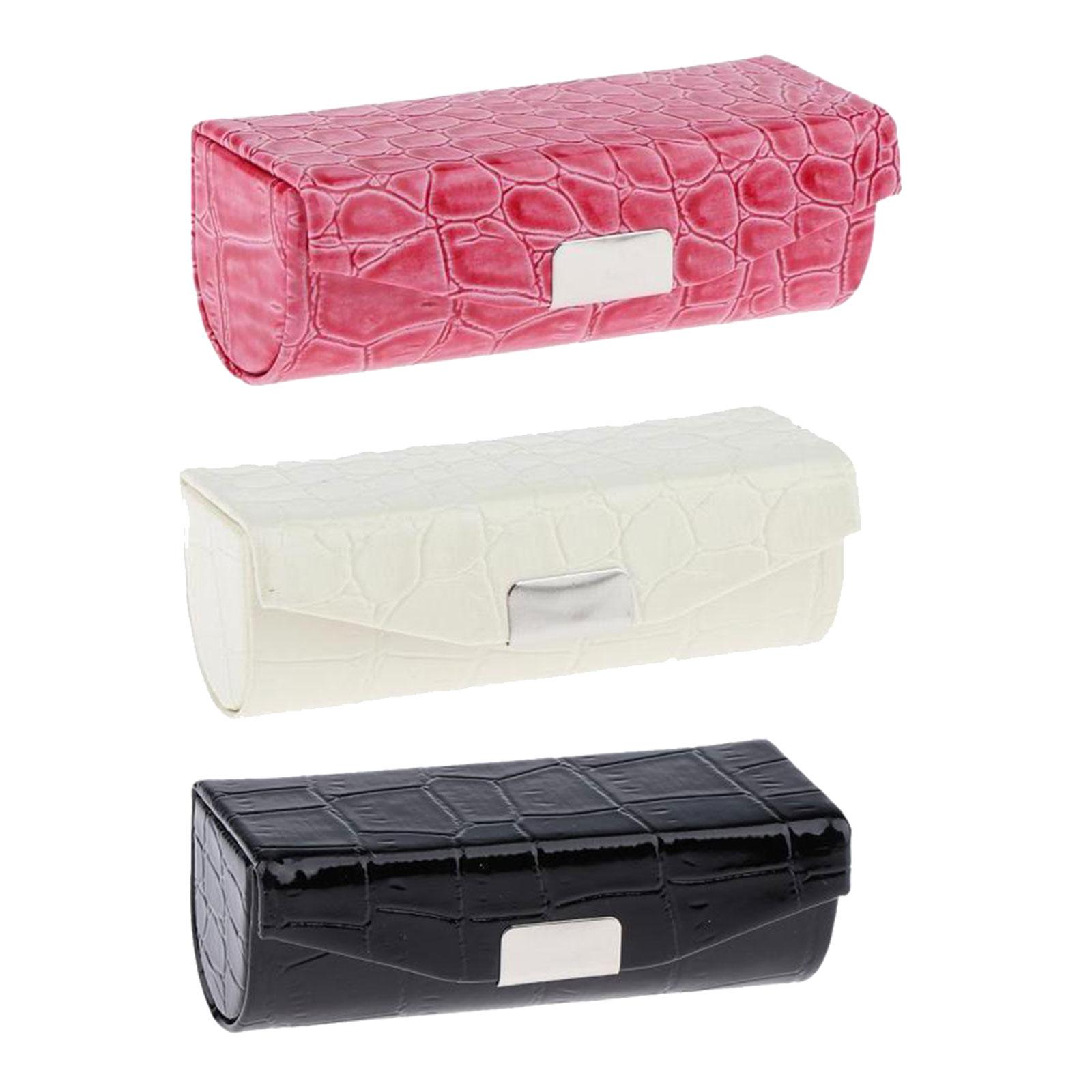 3x PU Leather Lipstick Case Holder  Black and Rose Red and White 