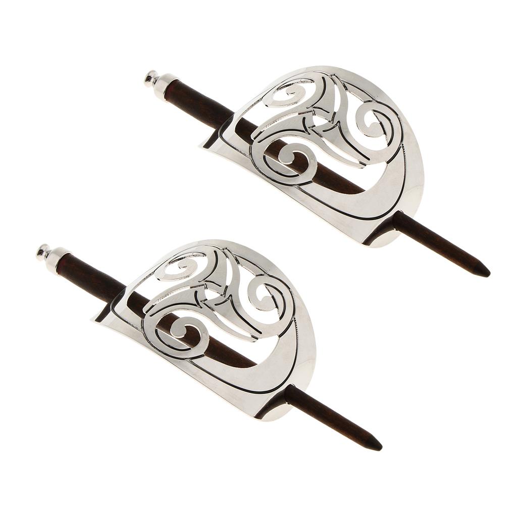 2 Pieces Handmade Carved Wooden Hair Clip with Stick