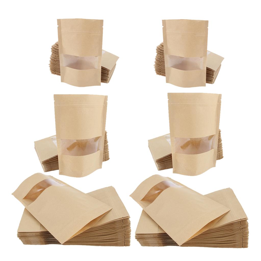 300x Resealable Kraft Paper Bags Pouch Self Sealing Gift with Matte Window