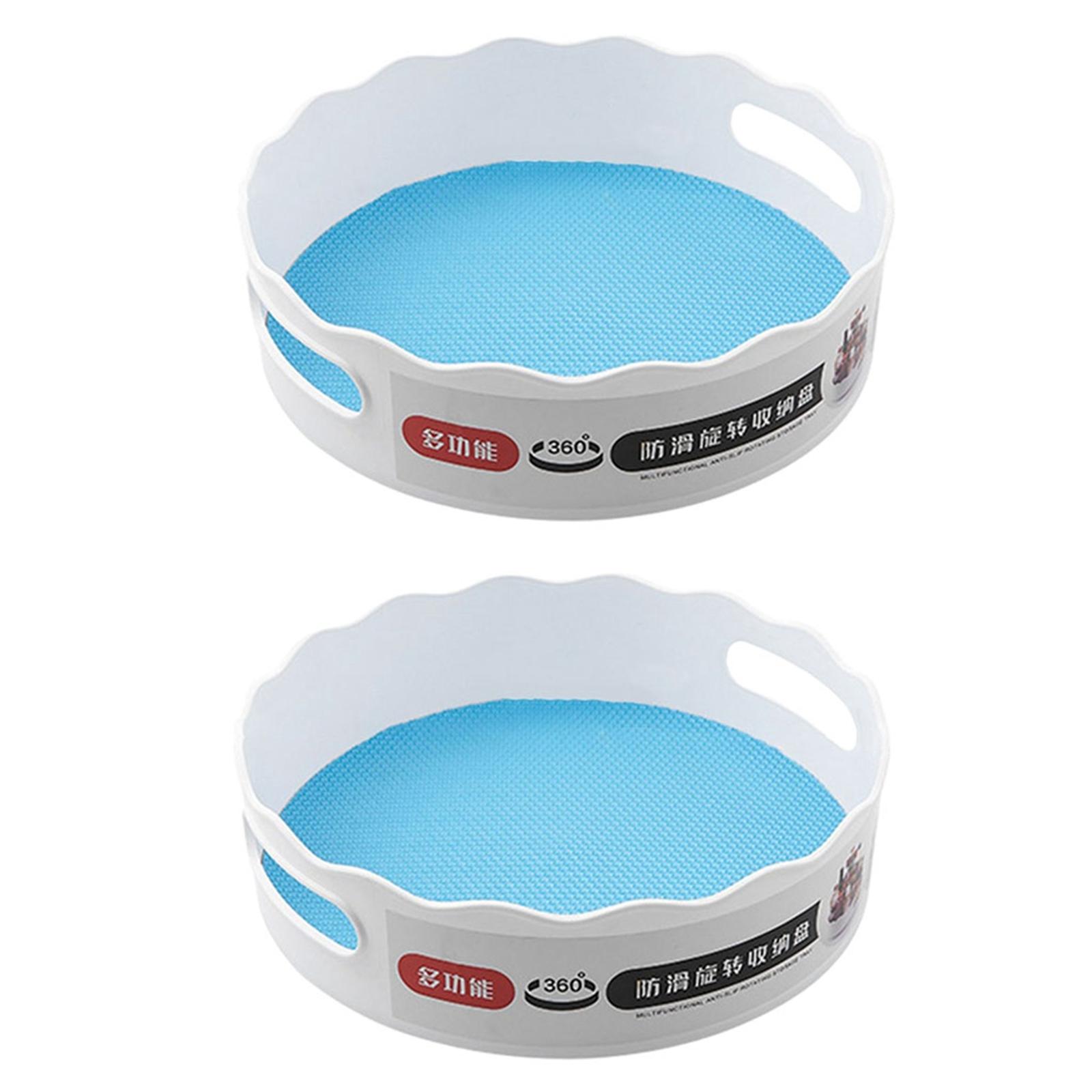 2 PiecesTurntable Organizer Non-Skid Kitchen Storage Bathroom Snack Blue
