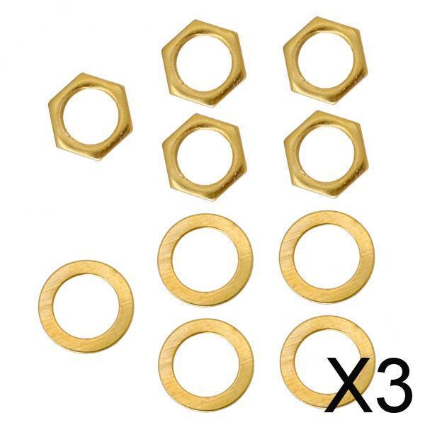 3x5 Pieces Electric Guitar Bass Jack Output Socket Nuts with Washers Gold