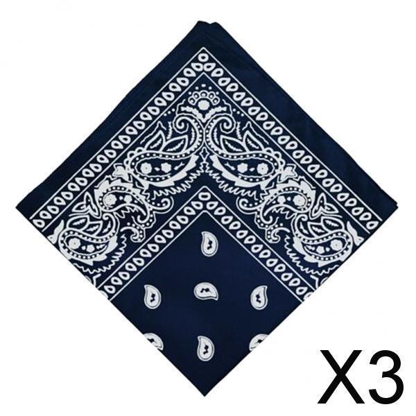 3xUnisex Cotton Paisley Bandana Cowboy Head Scarf Head Wrap  Navy