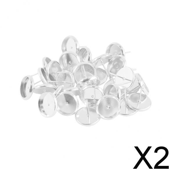 2x24 Pieces DIY Earring Blank Brass Bezel Setting Jewelry Finding Silver White