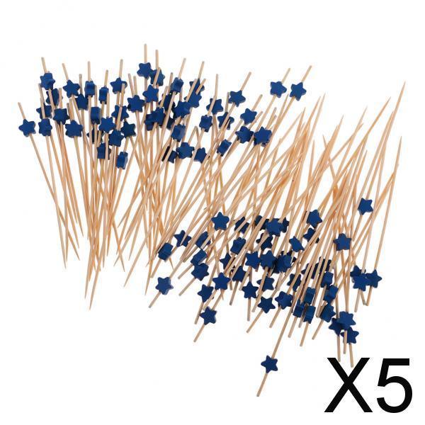 5x100 Pieces Star Cocktail Picks Drink Stirrer Fruit Cake Food Sticks Blue
