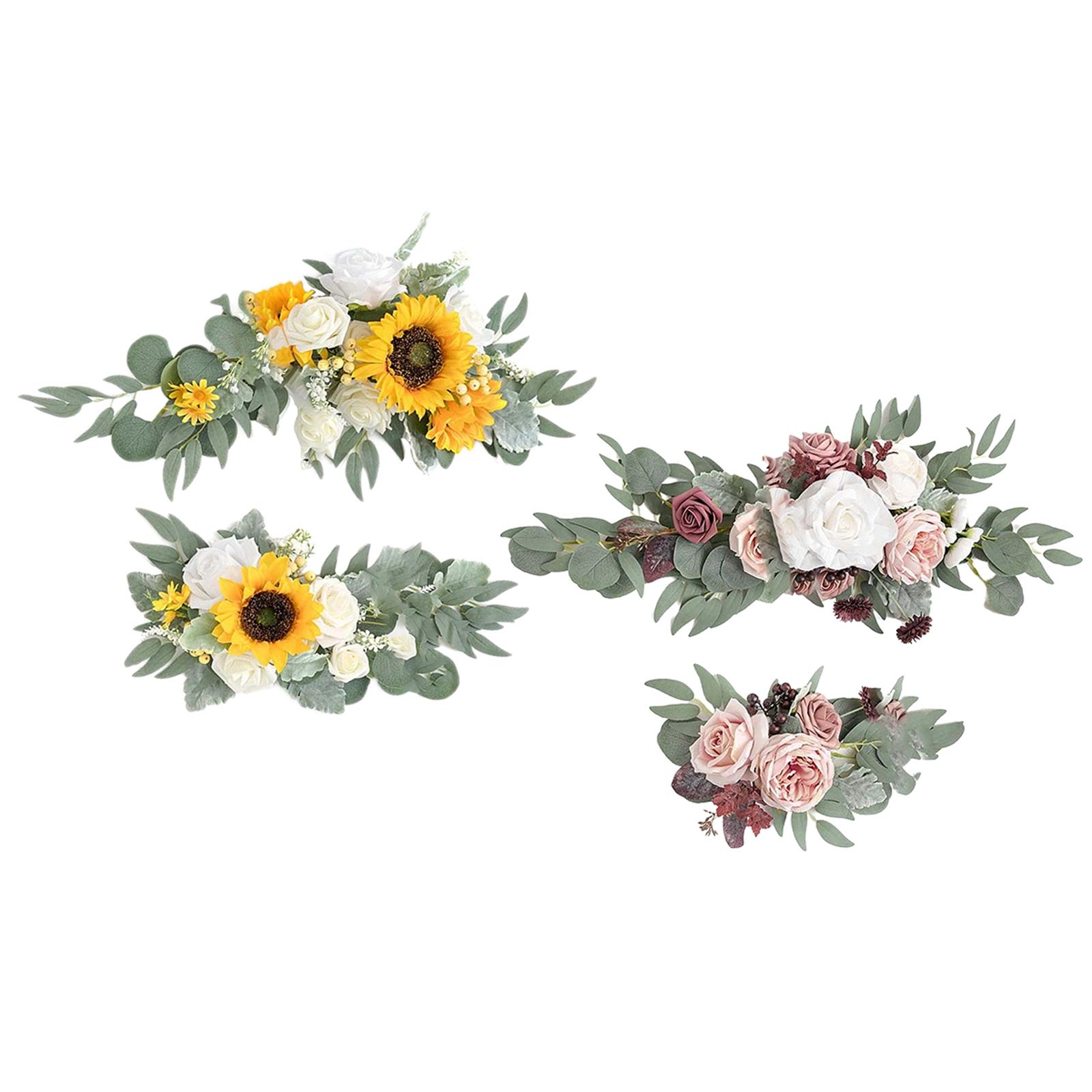 Artificial Flower Swag Green Leaves for Backdrop  White Purple Yellow