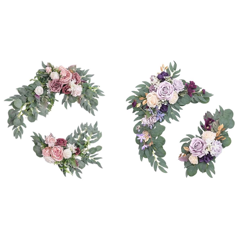 Artificial Flower Swag Green Leaves for Wedding  Pink Purple Purple Beige