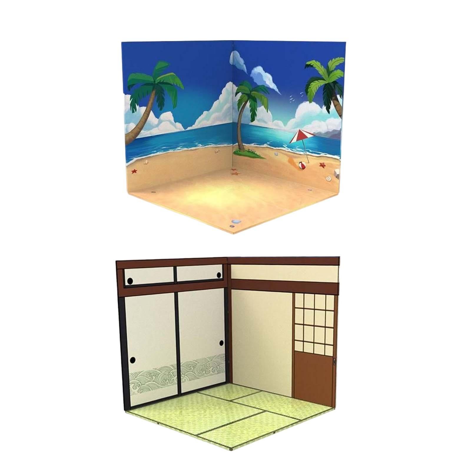 2Pcs 1:12 Backdrop Scene Model Collection Layout  Interior Beach