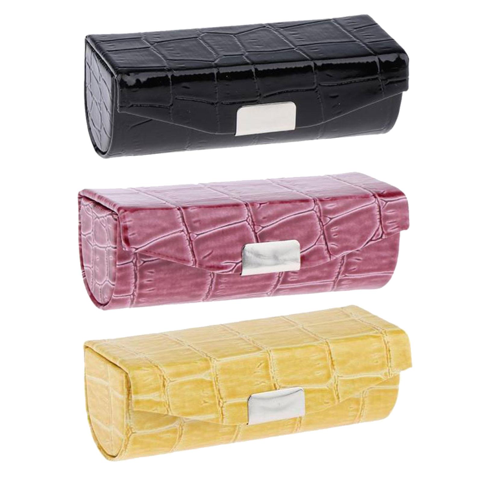3x PU Leather Lipstick Case Holder  Dark Brown and Black and Yellow 