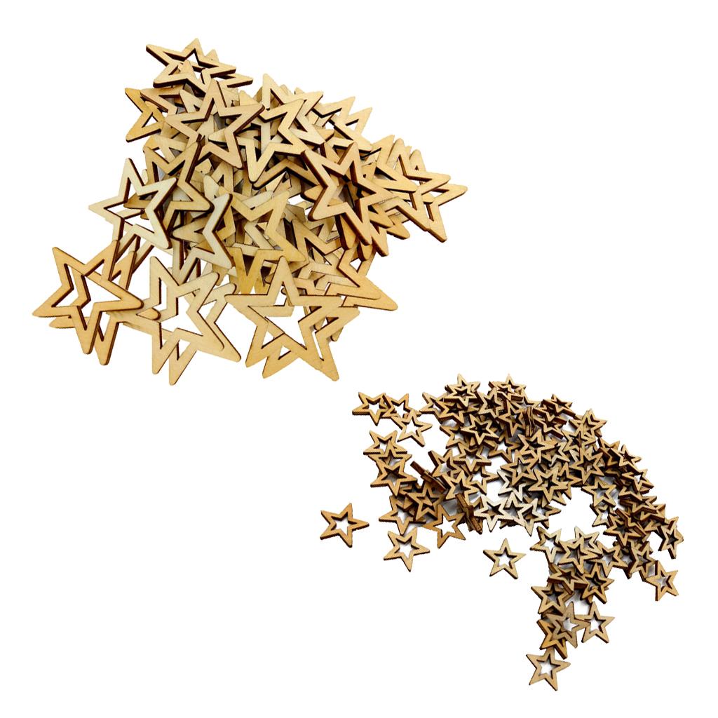 150 Pieces Unfinished Hollow Star Shape Wooden Embellishments 20mm