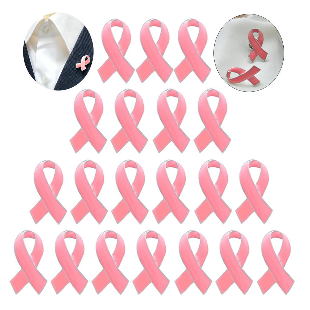 Enamel Breast Cancer Awareness Charity Ribbon Brooch Pin Silver Edge 20Pcs