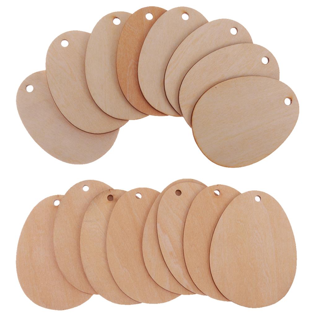 35pcs Wooden Shape Unfinished Egg Embellishments for Crafts with Hole 8cm