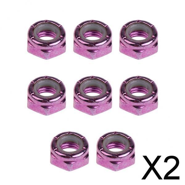2x8pcs Skateboard Truck Wheel Axle Screw Nuts Longboard Accessories Purple