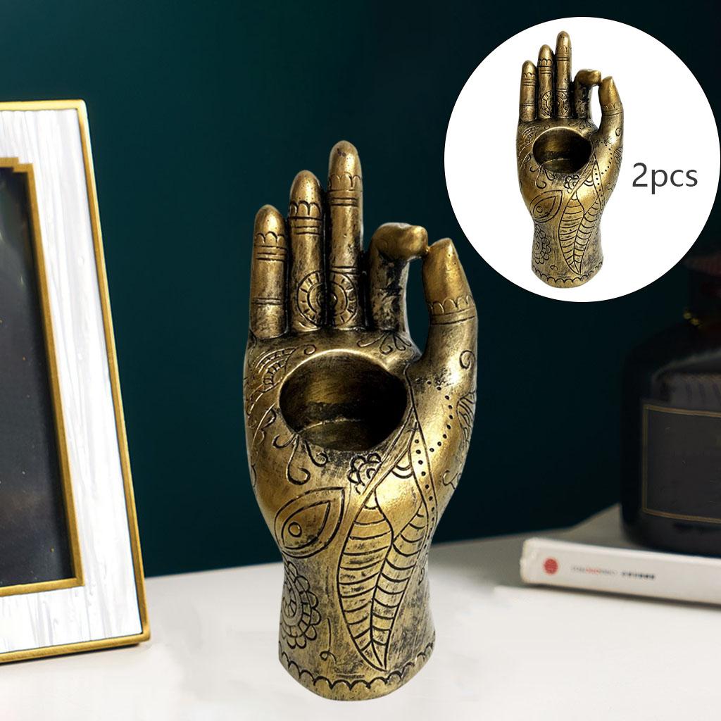 2x Buddha Yoga Mudra Hand Shape Candle Holder Meditation Room Home Ornament