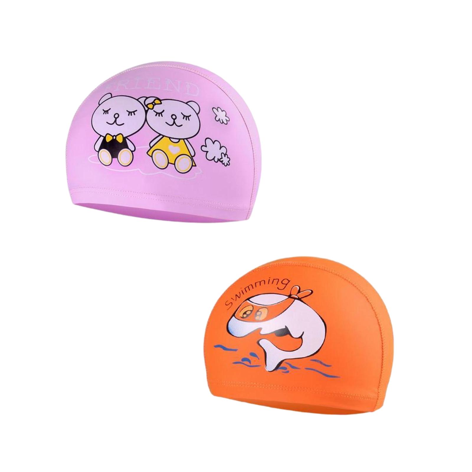Swim  Kids Bathing Swimming Hat Girl Boy Animal Print   Orange Dolphin 2x
