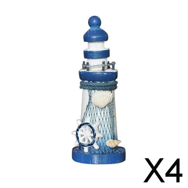 4xWooden Mediterranean Nautical Tropical Lighthouse Sailing Decor Ornament A
