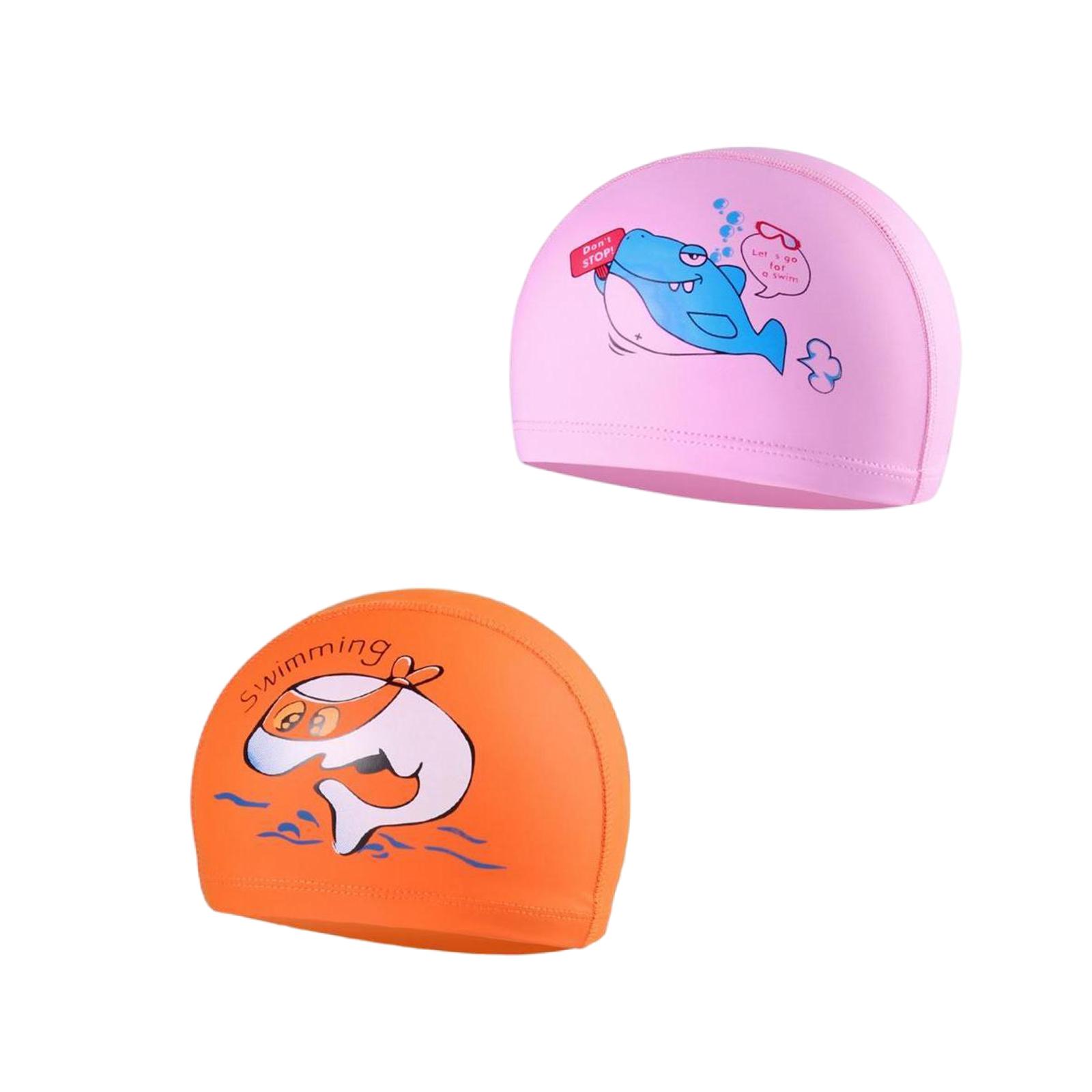 2x Kids Bathing Swimming Hat Girl Boy Animal Print  Orange Dolphin