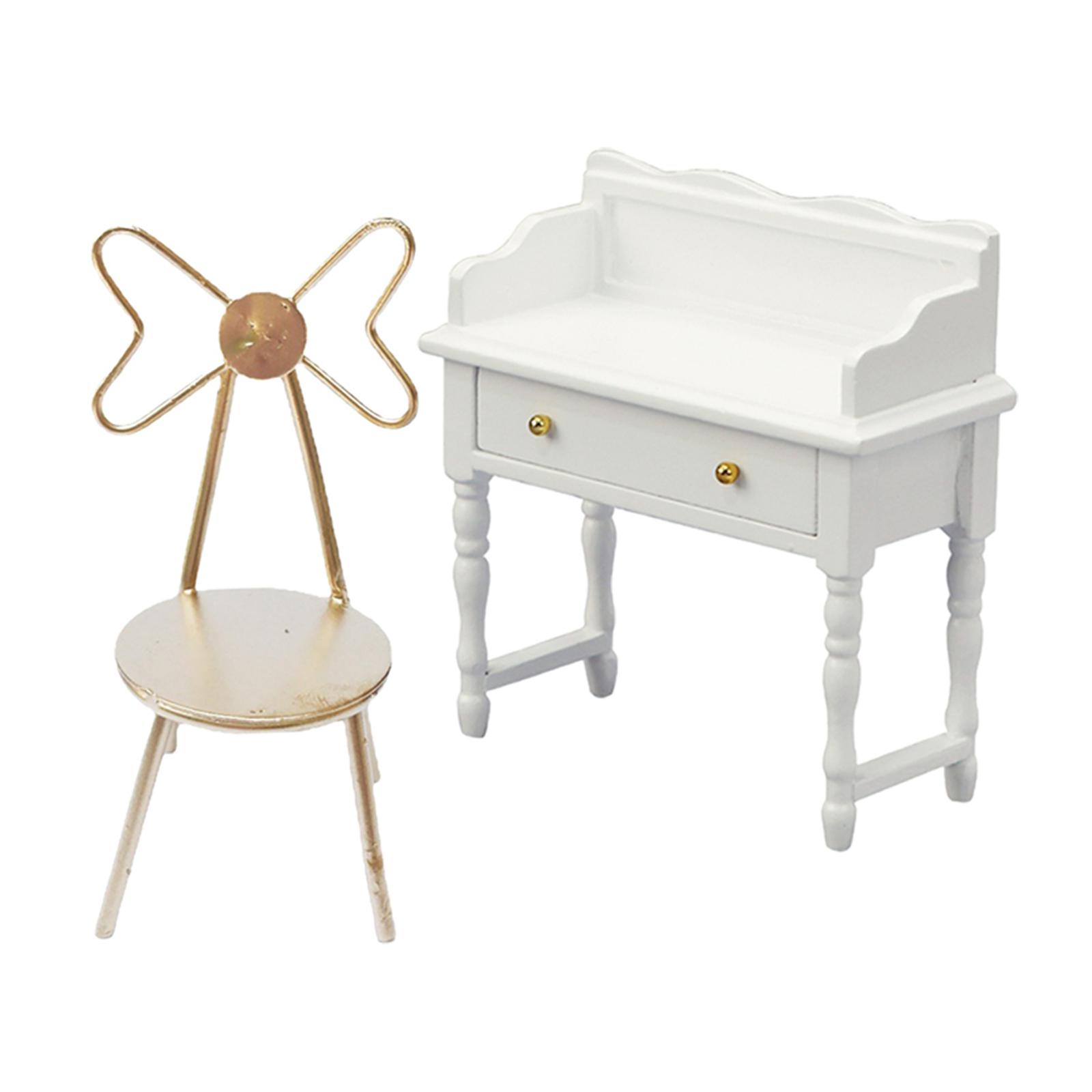 Dollhouse Miniature Computer Desk with Drawer Chair Dollhouse Accessories