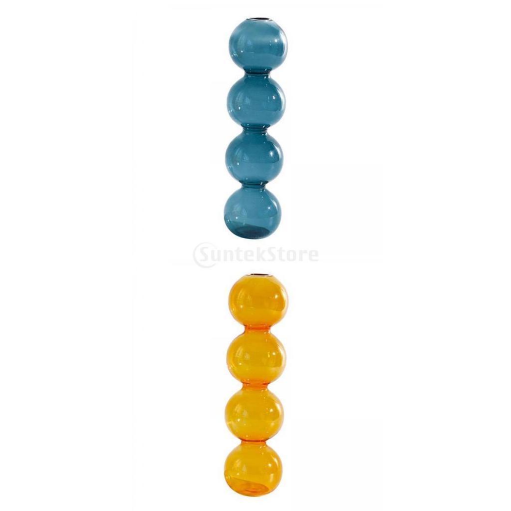 2x Glass Flower Vase Table Hydroponics Plant Container 4 Ball Blue Yellow