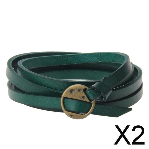 2xFashion Multilayer Bracelet Five Laps Leather Wrap Bracelet Wristband Green
