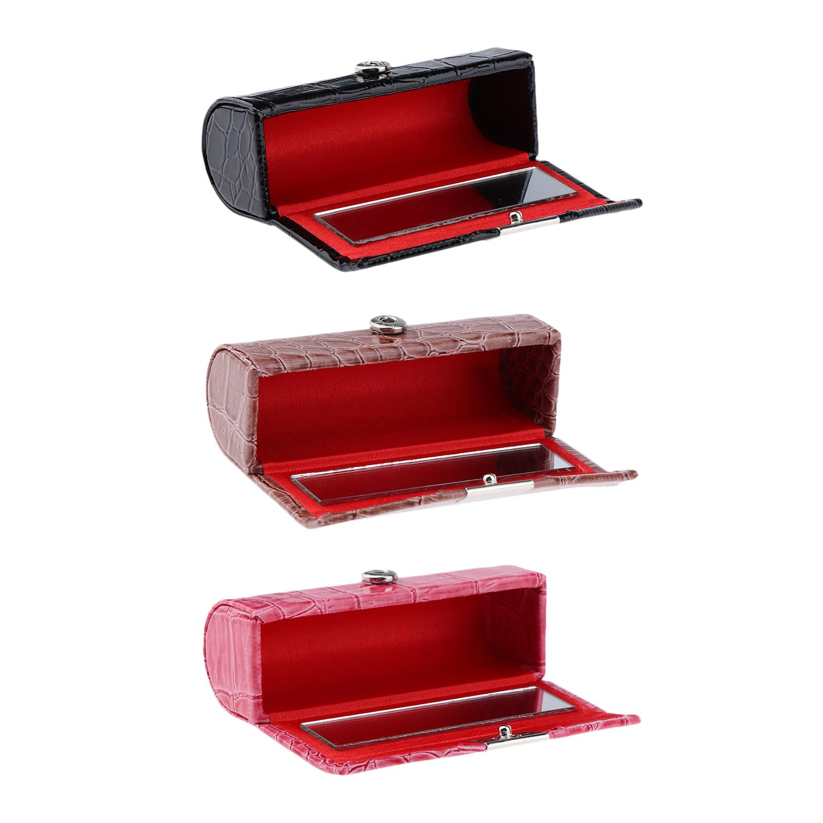 3x PU Leather Lipstick Case Holder  Black and Rose Red and Brown