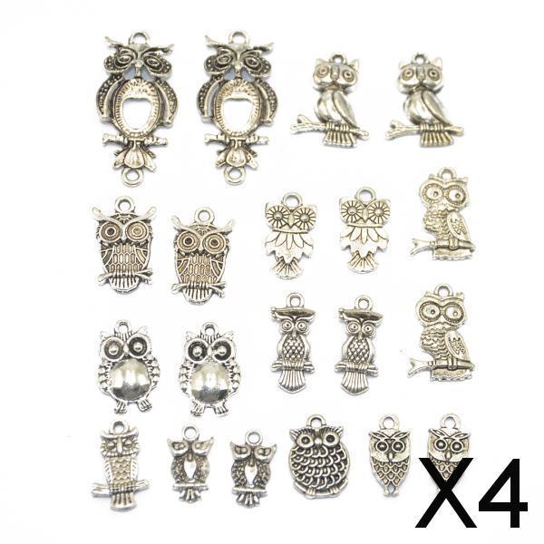 4x20pcs Mixed Shapes Owl Alloy Pendant Charm Tibet Silver