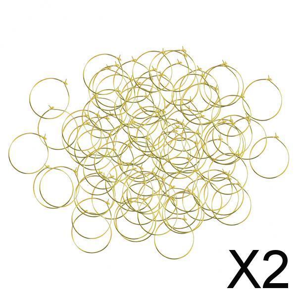 2x100pcs Round Beading Hoop Earrings Jewelry Making Supplies Golden 30x25mm