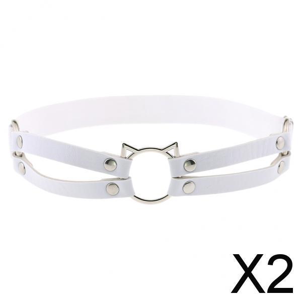 2xFashion Punk Gothic Cat Leather Elastic Garter Belt Leg Thigh Ring White