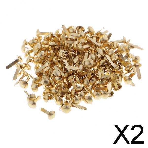 2x200 Pieces Metal Round Head Brads Paper Craft Scrapbook Fasteners Gold