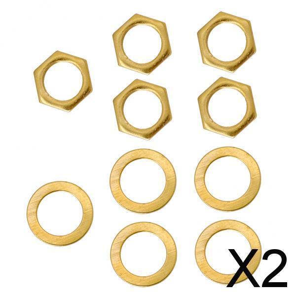 2x5 Pieces Electric Guitar Bass Jack Output Socket Nuts with Washers Gold