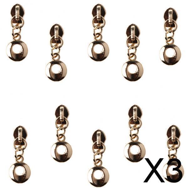3x10 Pieces #3 Nylon Zipper Puller Slider Head Replacement Repair Kit Gold