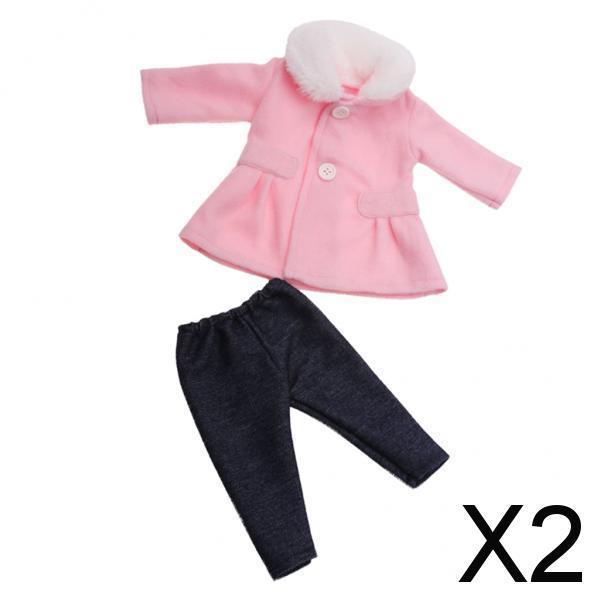 2x18inch Girl Dolls Clothes Woolen Overcoat Set + Pant Accessories Pink