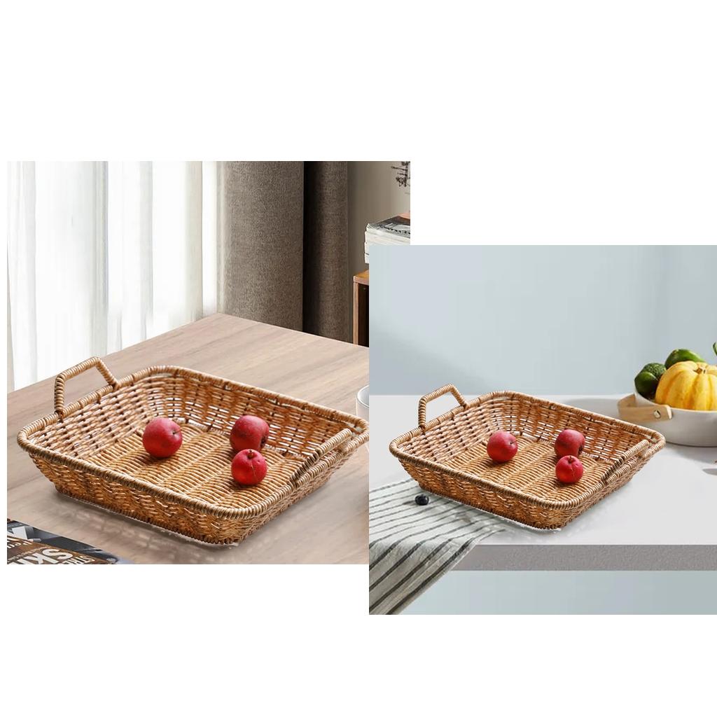 2Pieces Imitation Rattan Woven Bread Baskets with Handle Bread Food Plate 