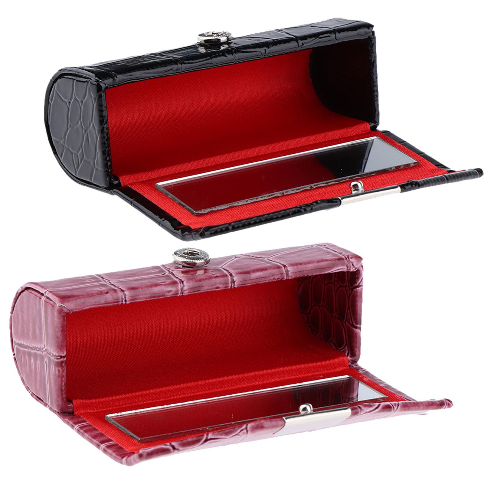 2Pcs Women PU Leather Lipstick Case Holder with Mirror