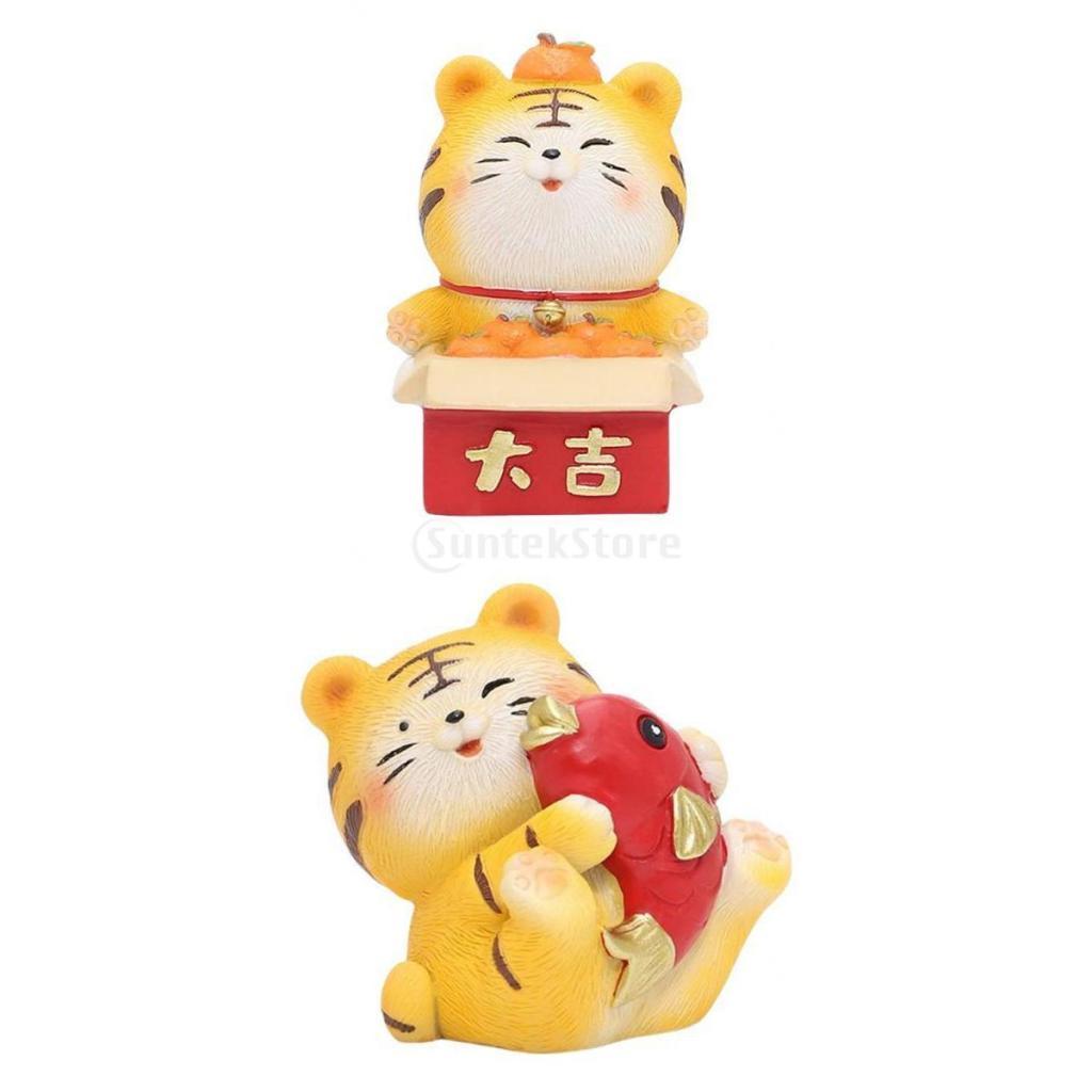 2x Cartoon Tiger Small Statue  Mini House Home Office Car New Year