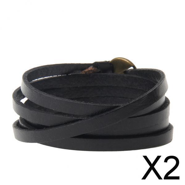 2xFashion Multilayer Bracelet Five Laps Leather Wrap Bracelet Wristband Black