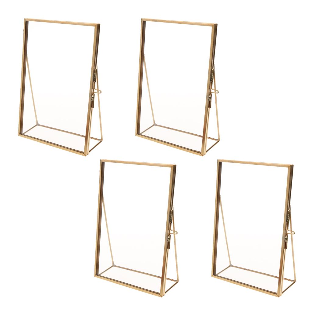4 Pieces Modern Wall Hanging Hexagon Glass Displaying Photo Frame Gold