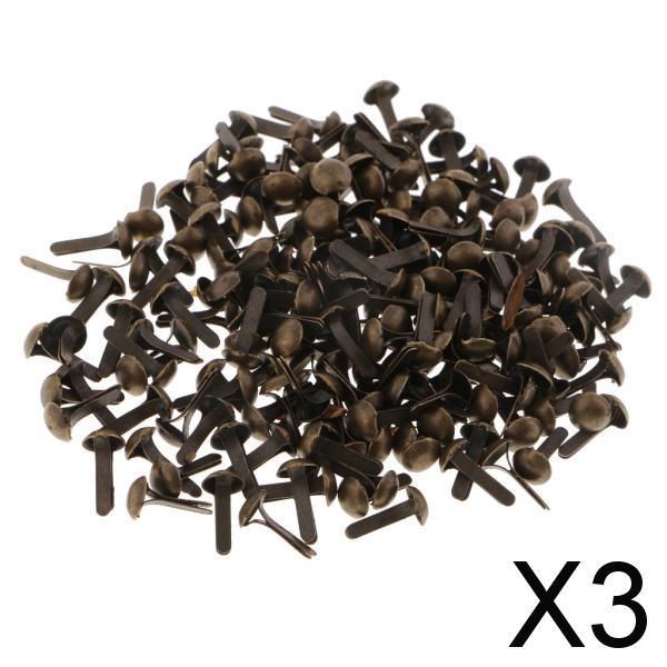 3x200 Pieces Metal Round Head Brads Paper Craft Scrapbook Fasteners Bronze