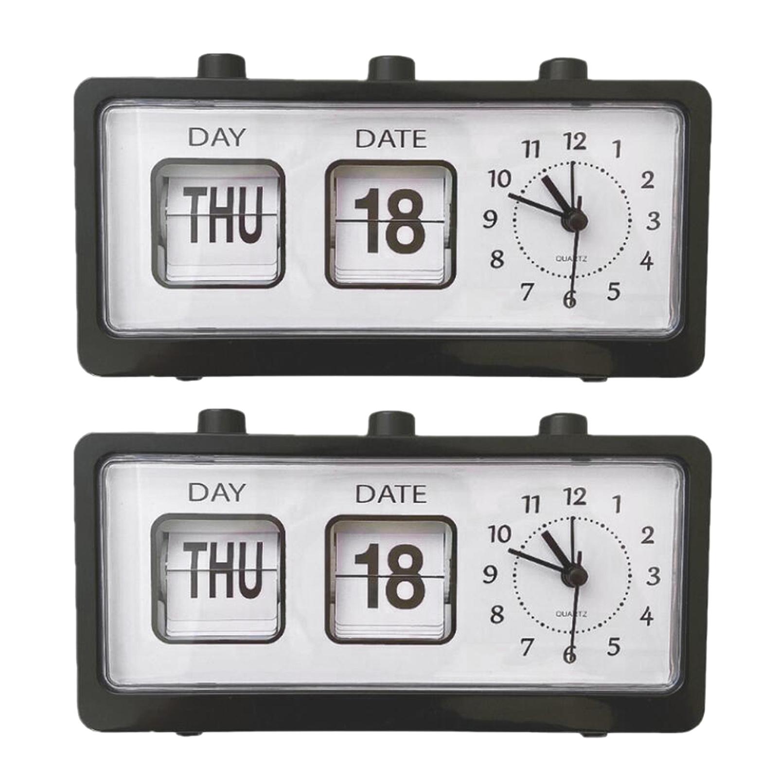 2x Manual Flip Clock Calendar Reminder Desk Clock for Bedside Desktop