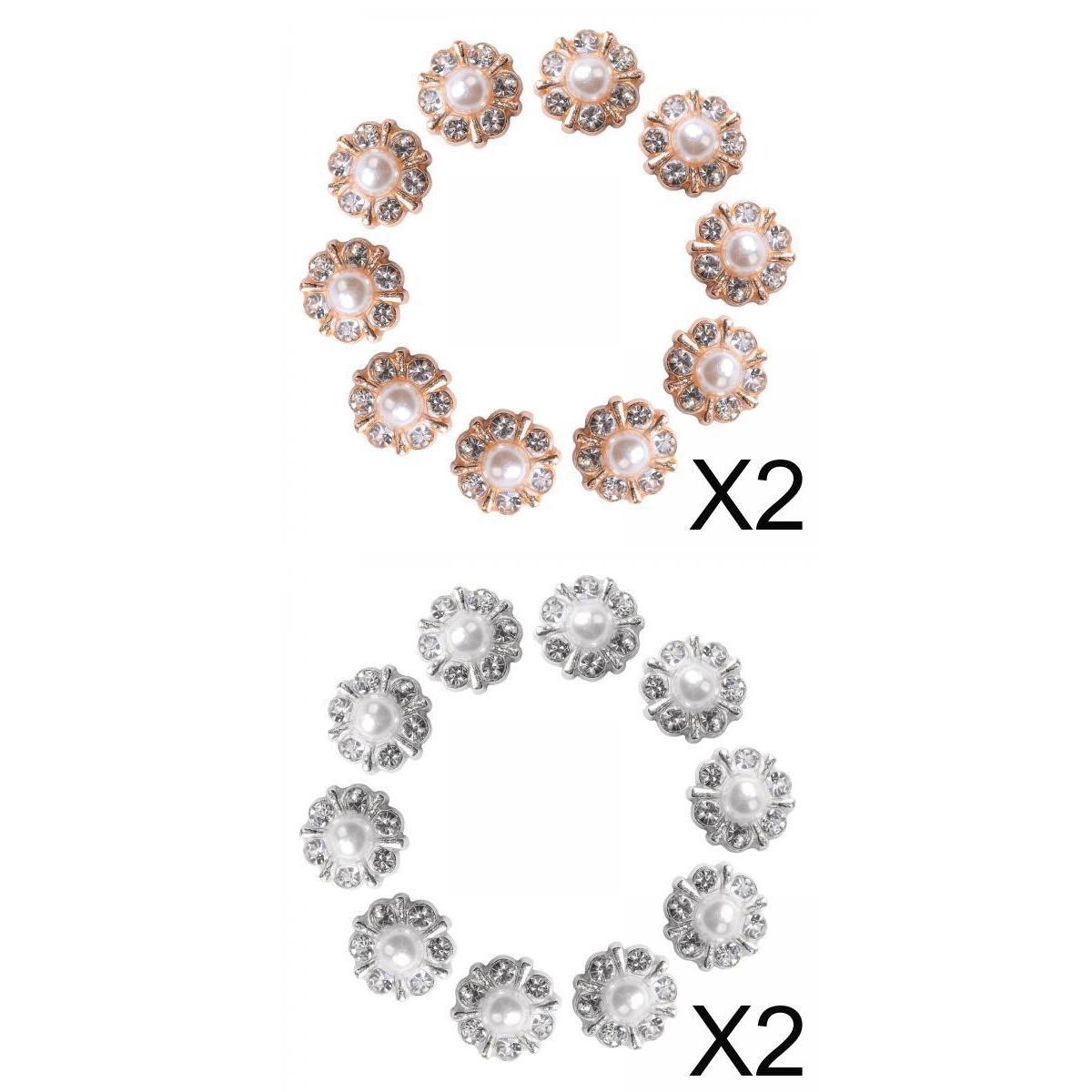 40 Pieces 12mm Small Rhinestone Pearl Buttons Round Alloy Flatback Buttons