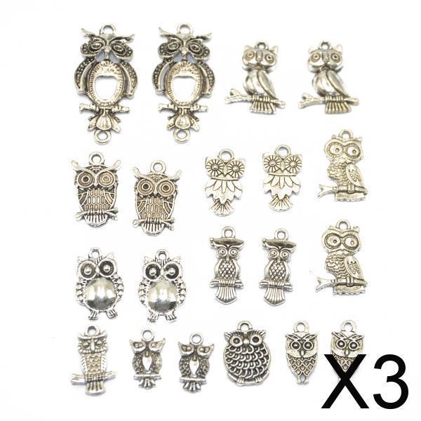 3x20pcs Mixed Shapes Owl Alloy Pendant Charm Tibet Silver