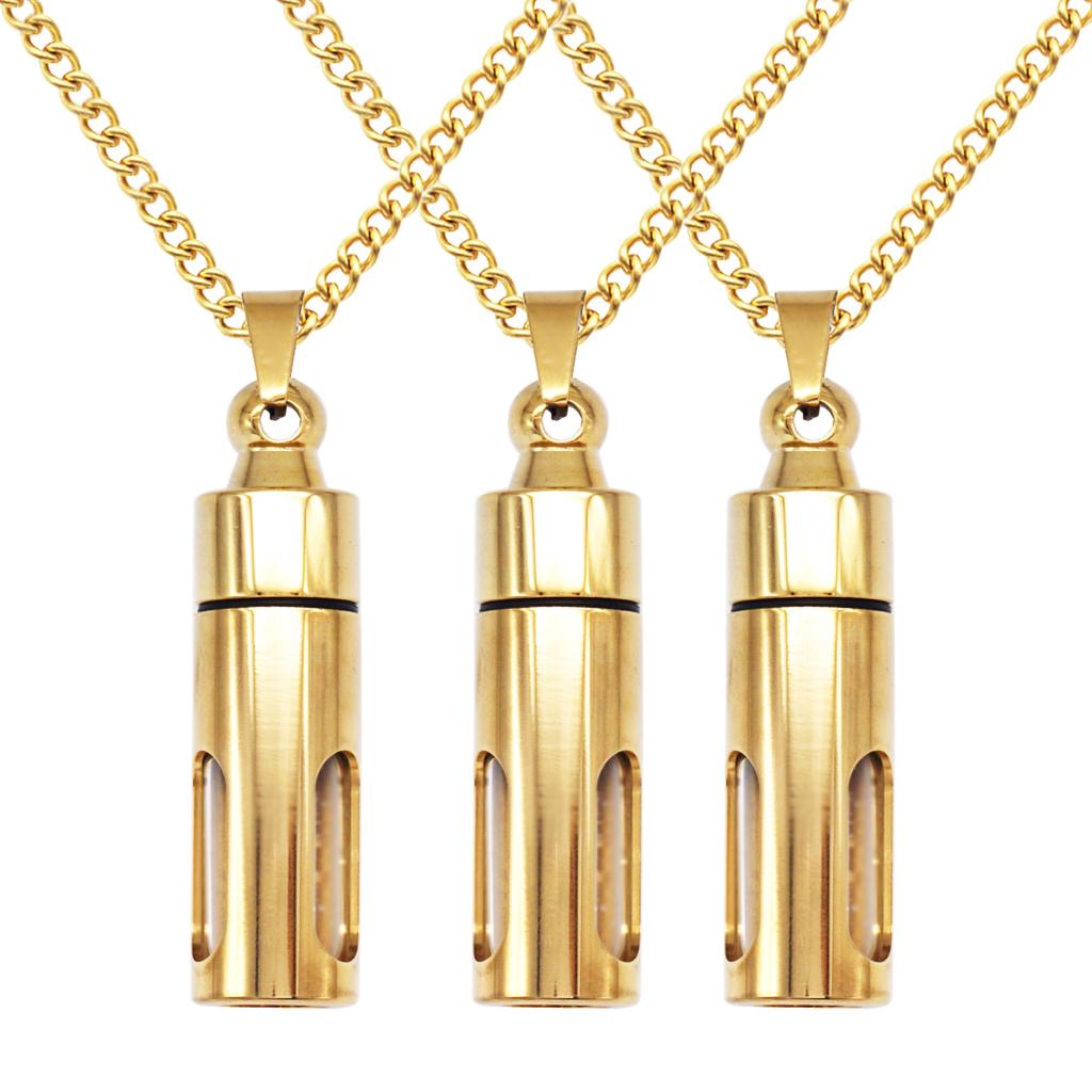 3 Golden Stainless Steel Keepsake Tube Bottle Liquid Holder Pendant Necklace