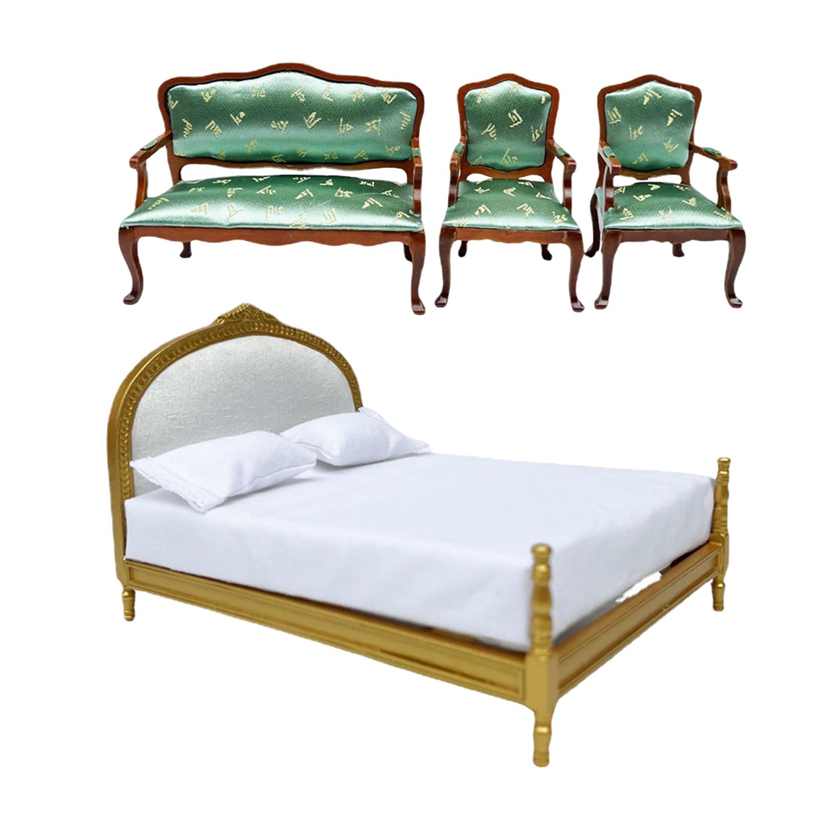 Miniature Furniture Set Pretend Play Mini Bed Sofa Armchair Couch Model Toy