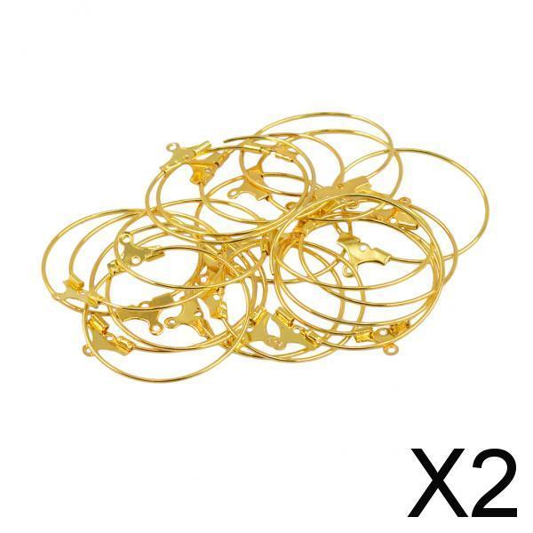 2x20Pcs Round Beading Hoop Earring Hook Connectors DIY Findings Gold