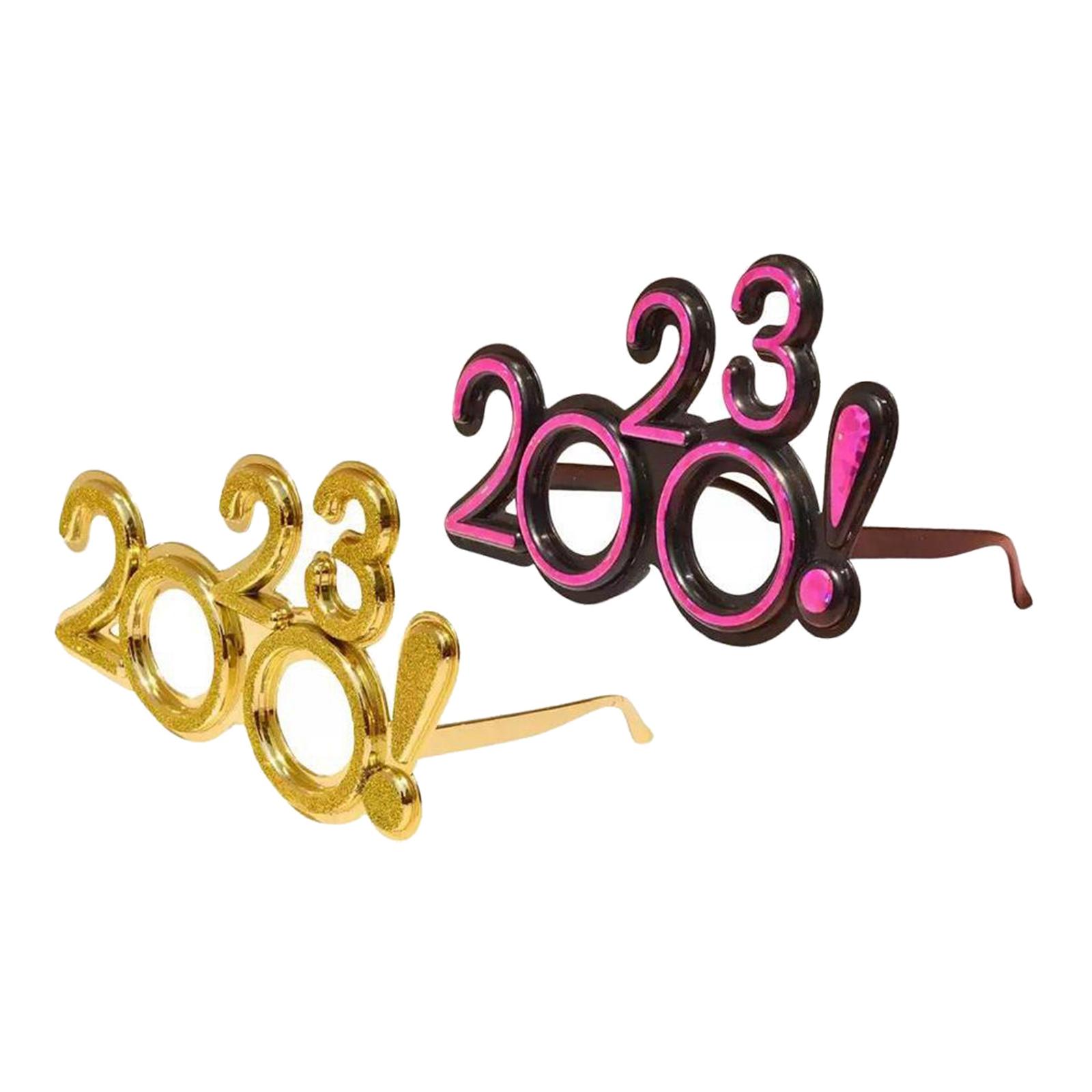 2Pcs 2023 Glitter Eyeglasses Photo Props Party Supplies