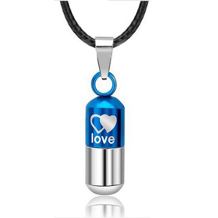 Stainless Love Pill Ash Keeper Capsule Tablet Pendant Necklace Chain Unisex