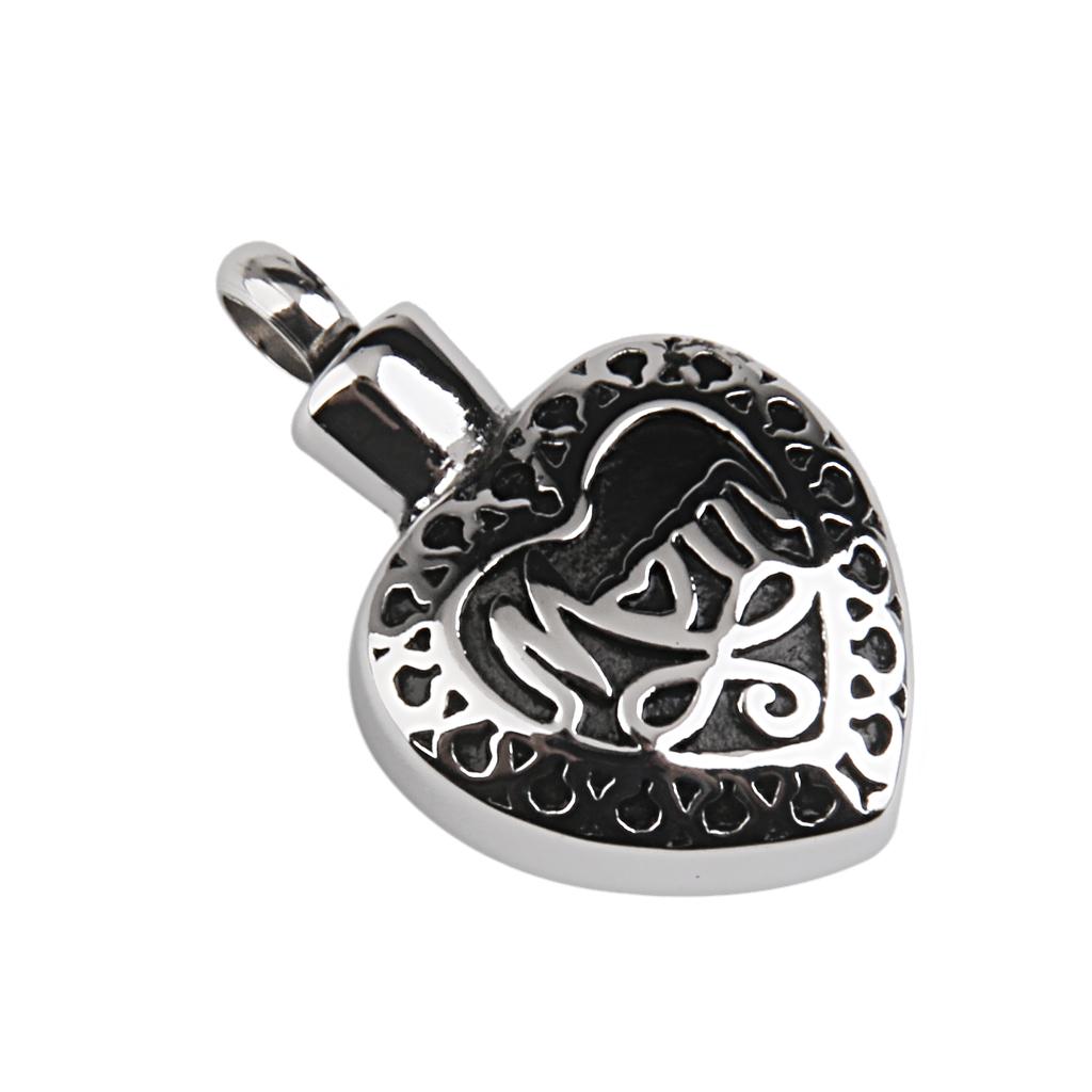 Stainless Steel Mom Heart Pattern Cremation Urn Keepsake Memorial Pendant