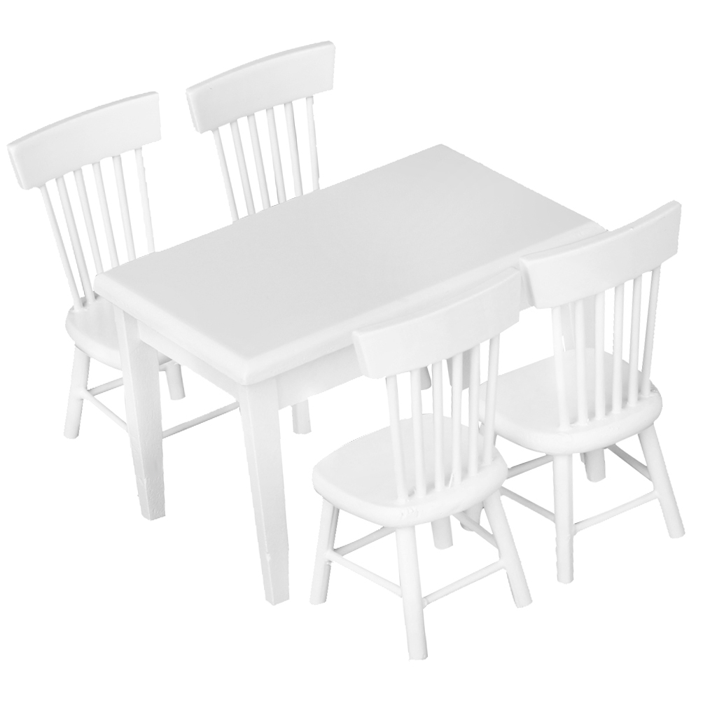 6pcs Dining Table Chair Model Set 1:12 Dollhouse Miniature Furniture White